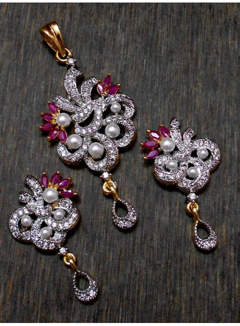 CZ Pendant With Earrings